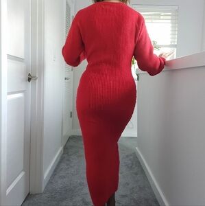 Elegant Red Knit Dress